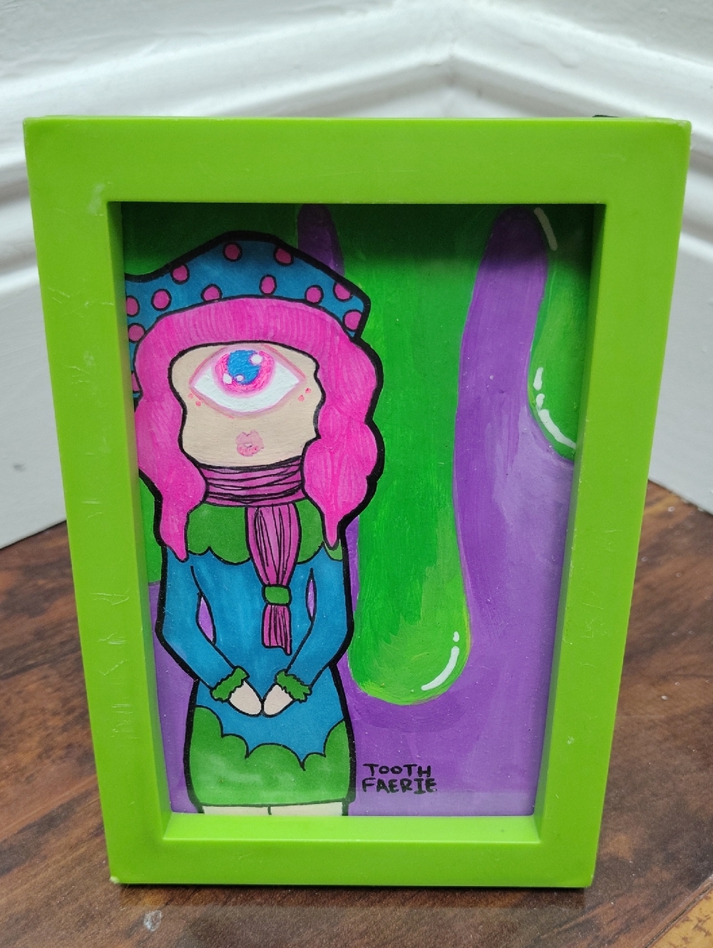 Original Mixed-media By 'Tooth Faerie' Cyclops Fairy Girl Vibrant Colors